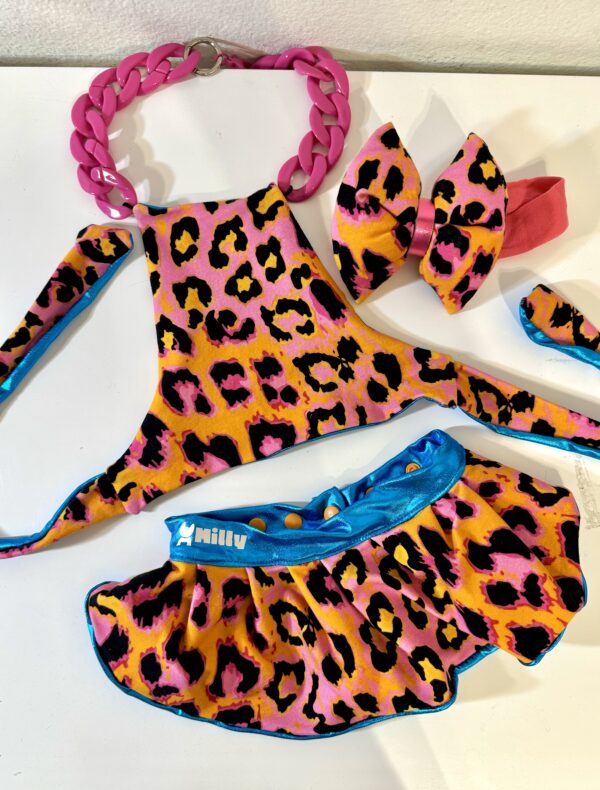 Milly Reversible Leopard & Blue Bikini and bow -L